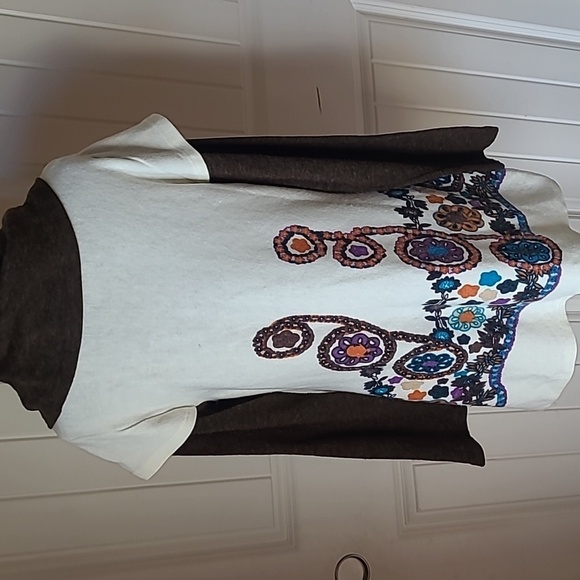 Aryeh Cream Brown Floral Cowl Tunic Sweater Dress size XL - Picture 4 of 6